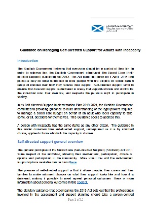 Guidance on Managing Self-Directed Support for Adults with Incapacity image