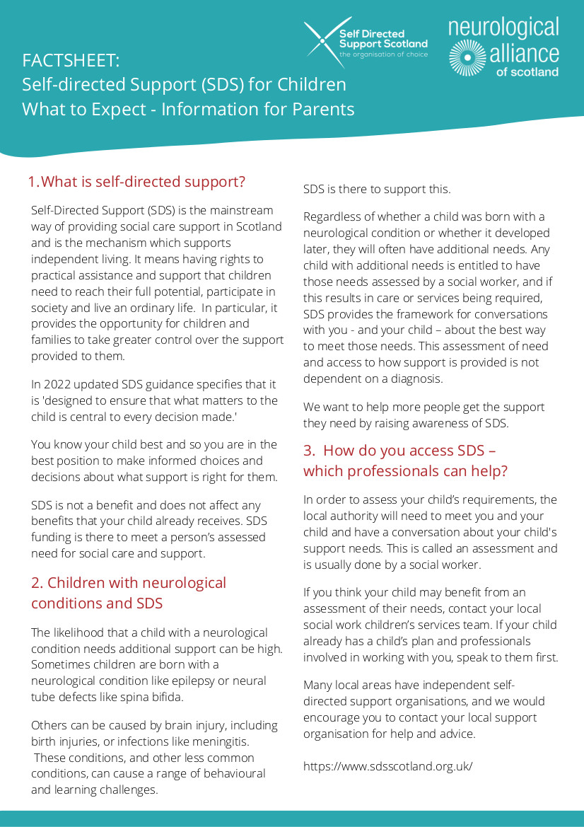 Children and Young People Self-directed Support (SDS) factsheet image